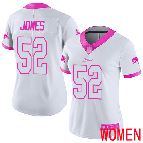 Detroit Lions Limited White Pink Women Christian Jones Jersey NFL Football #52 Rush Fashion->women nfl jersey->Women Jersey